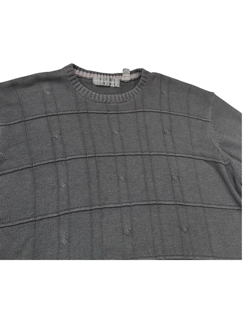 Oscar De La Renta Men’s Size XL Cable Grid Knit Grandpa Sweater Dark Gray Preppy - Picture 7 of 13